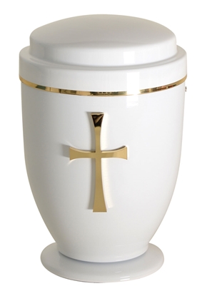 Picture of METAL URN WITH PEDESTAL WHITE CROSS1