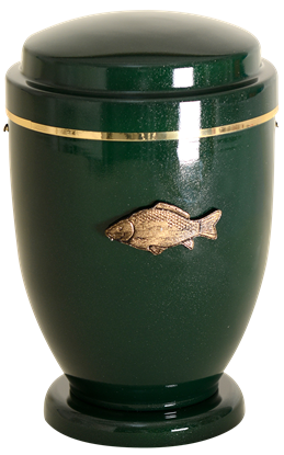 Picture of METAL URN WITH PEDESTAL GREEN FISH
