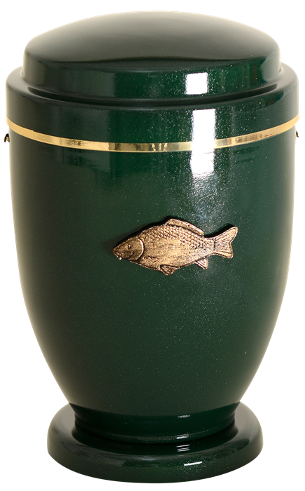 Picture of METAL URN WITH PEDESTAL GREEN FISH