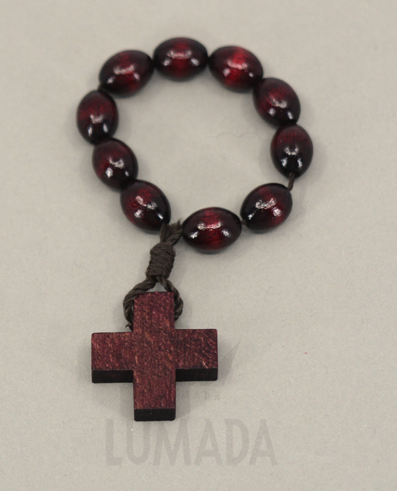 Bild von WOODEN 10 BEADS ROSARY DARK RED RLD301