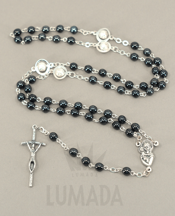 Afbeelding van GLASS ROSARY BLACK UFO RSS7N