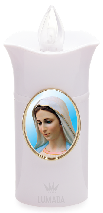 SVEČA LUMADA LPS01  BELA (MO/PLAMEN)  D01 MEDJUGORJE (ZAMENLJIVE BATERIJE)  - SKU: LPS01B-8D01