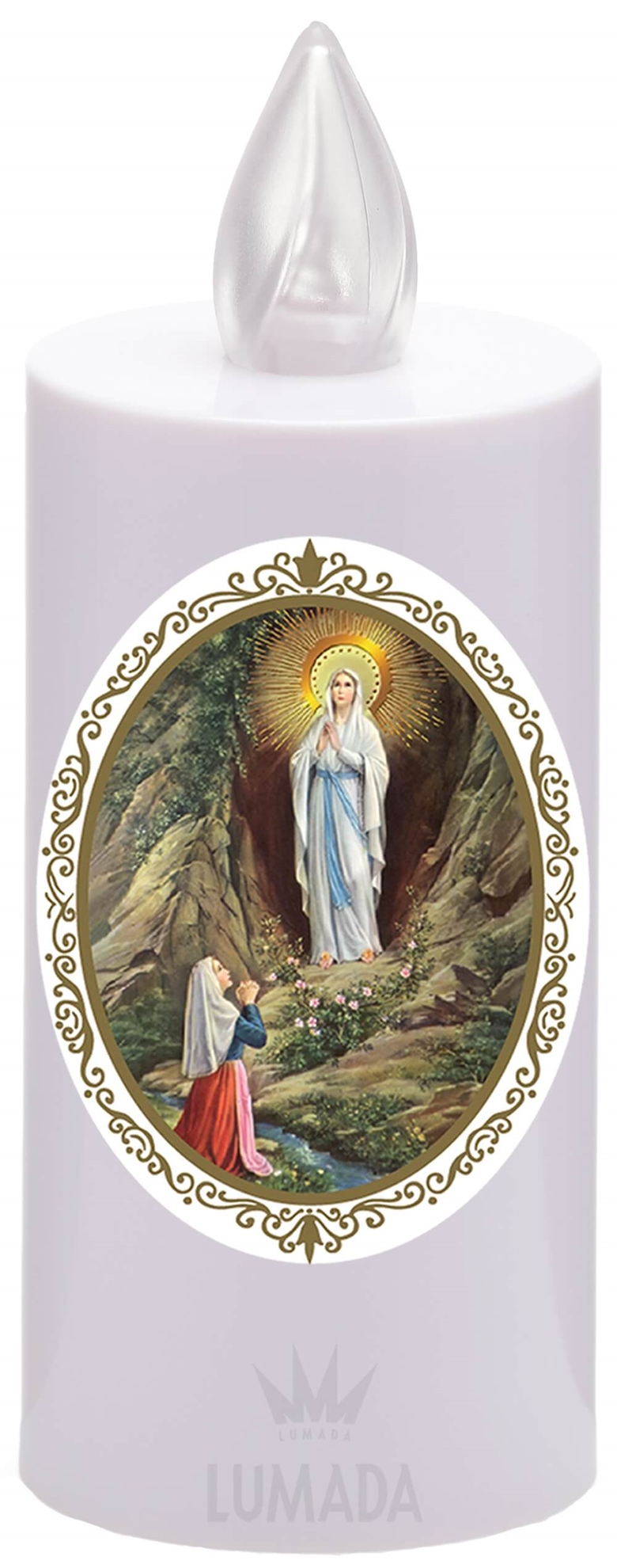 CANDLE ICON VIS18 WHITE (YELLOW/FLAME) D08 LOURDES - SKU: VIS18B-6D08