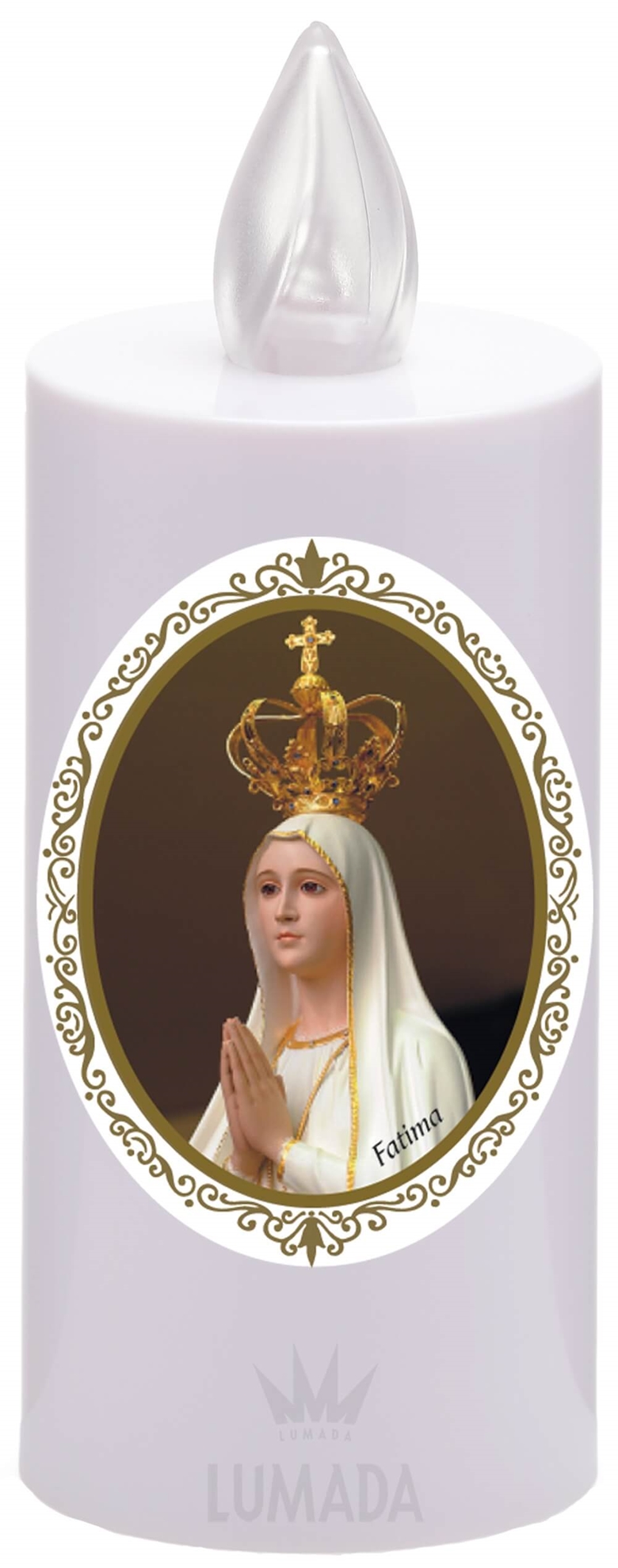 CANDLE ICON VIS18 WHITE (YELLOW/FLAME) D23 FATIMA - SKU: VIS18B-6D23