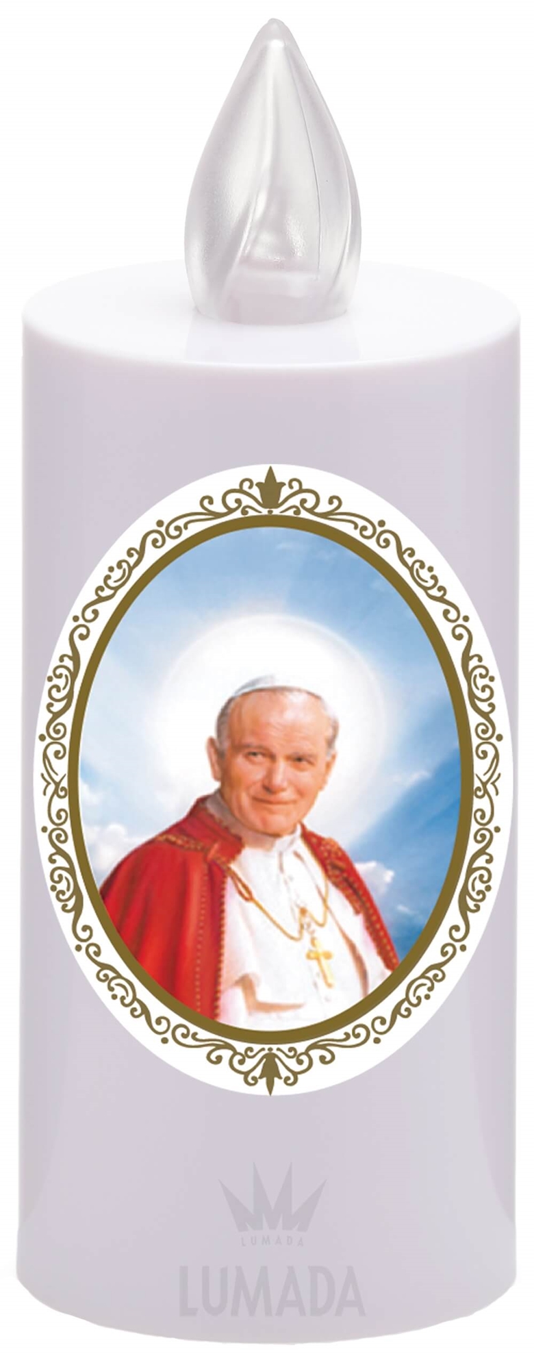 CANDLE ICON VIS18 WHITE (YELLOW/FLAME) D24 POPE JOHN PAUL II - SKU: VIS18B-6D24