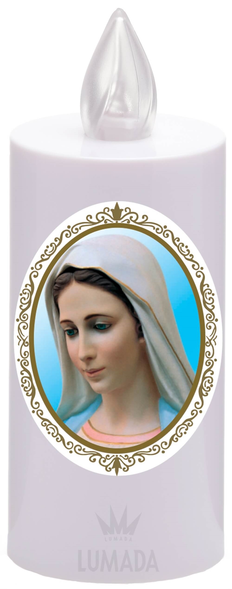 CANDLE ICON VIS18 WHITE (RED/FLICK.) D01 MEDJUGORJE - SKU: VIS18B-1D01