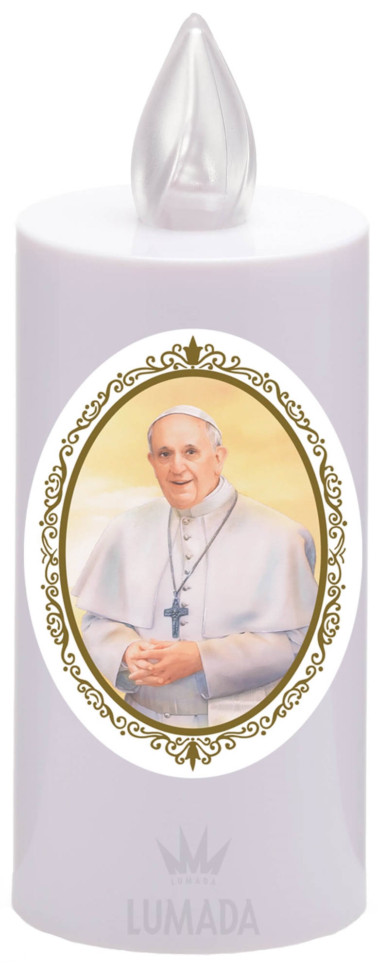 CANDLE ICON VIS18 WHITE (RED/FLICK.) D20 POPE FRANCIS - SKU: VIS18B-1D20