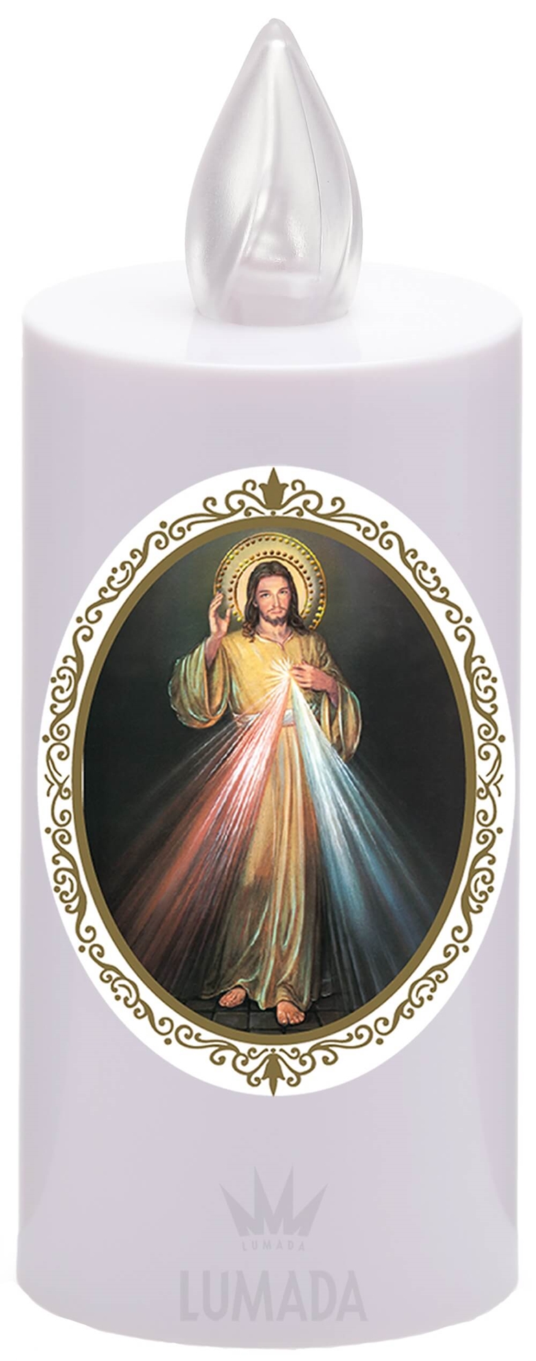 CANDLE ICON VIU18 WHITE (RED/FLICK.) D14 JESUS - SKU: VIU18B-1D14